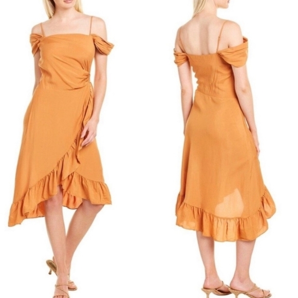 Maje Elegant Orange Off-Shoulder Dress Size 1 - Picture 1 of 7